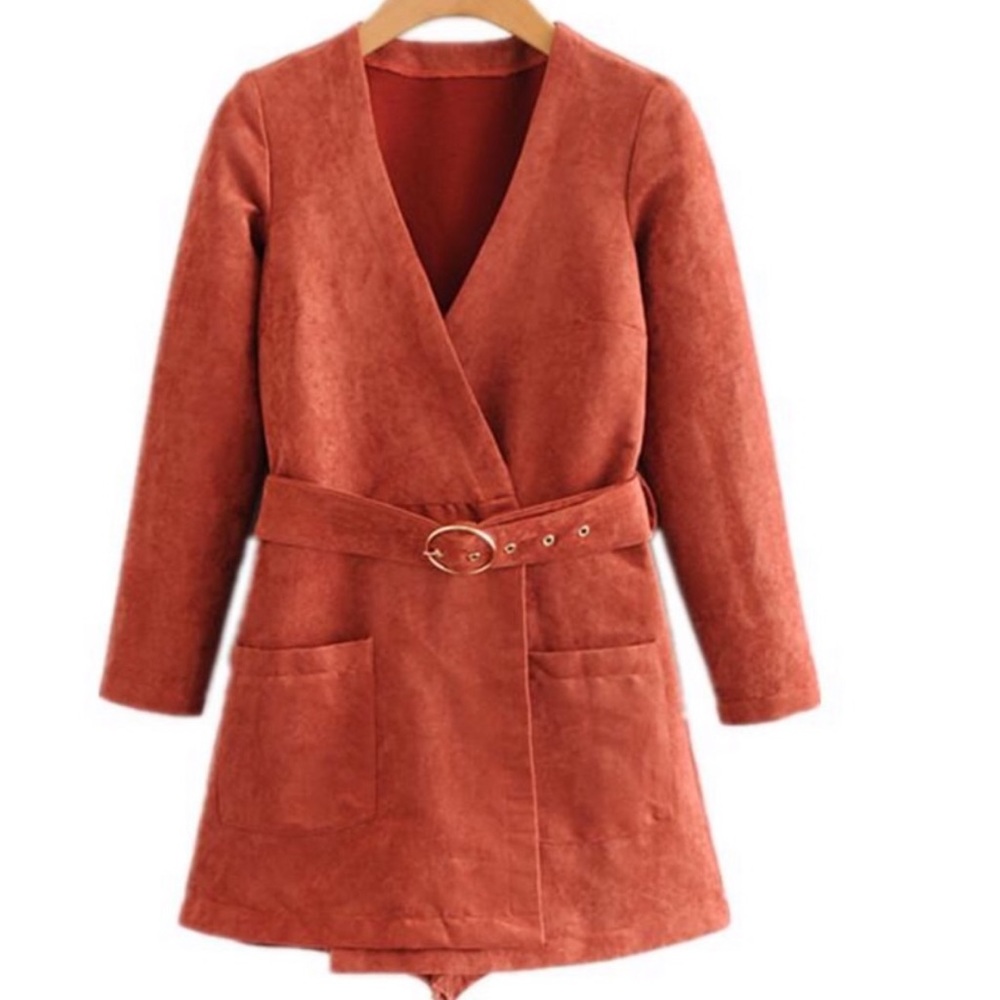 Orange Faux Suede Romper